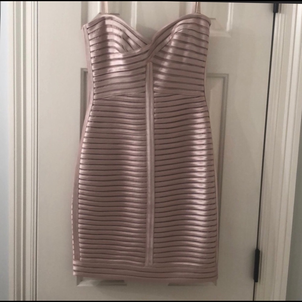 BCBG MAXAZRIA Champagne shimmer bandage dress